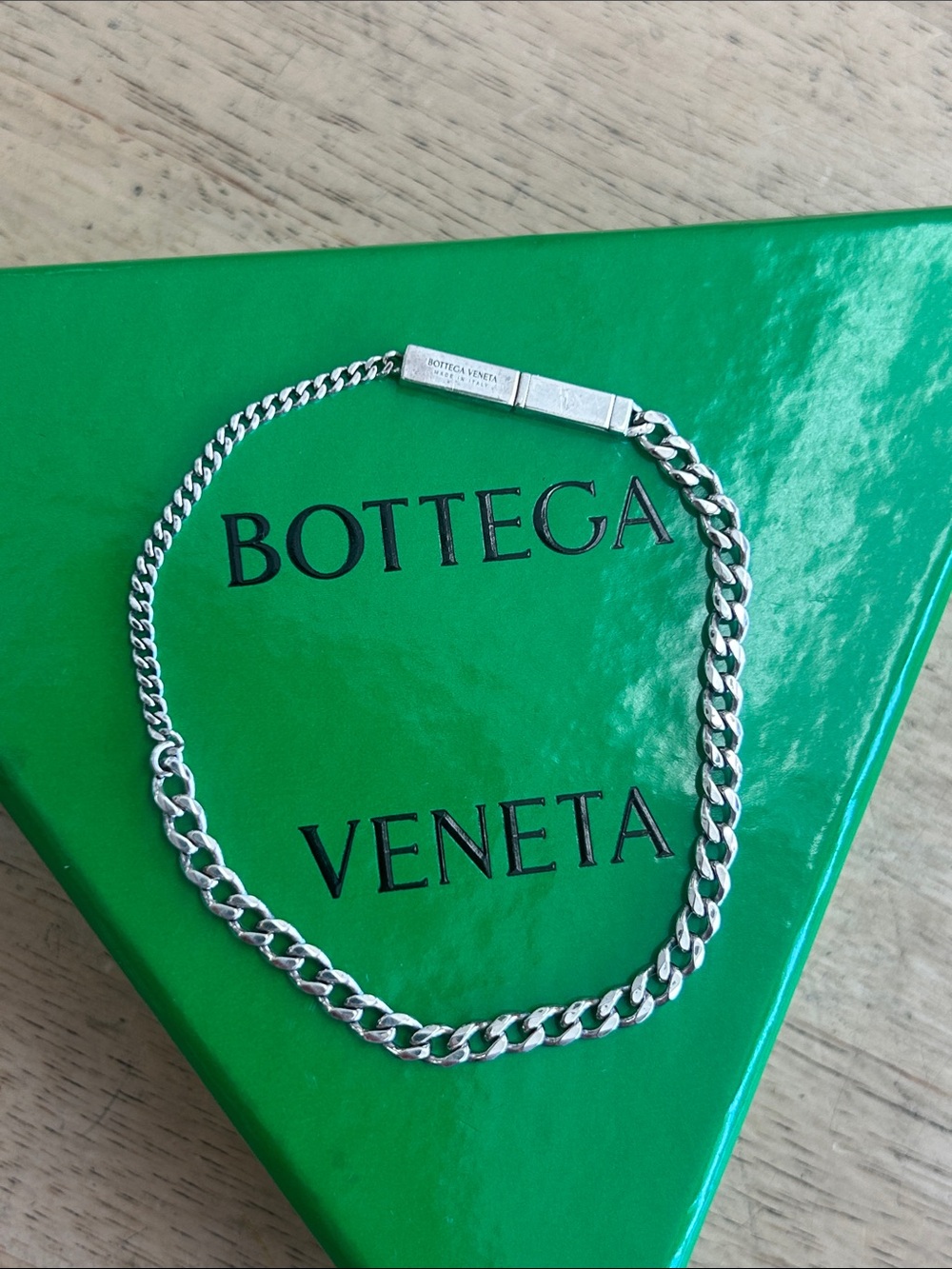 Bottega Veneta Silver Curb Chain bracelet with Branded Clasp